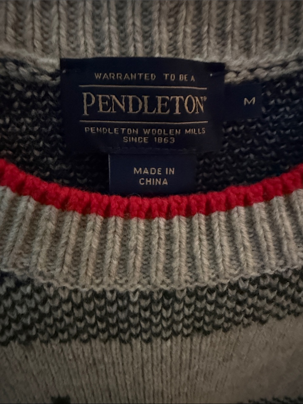 Pendleton Free People Beige Crewneck Sweater with Red Trim and Multi-Stripes - Picture 6 of 8